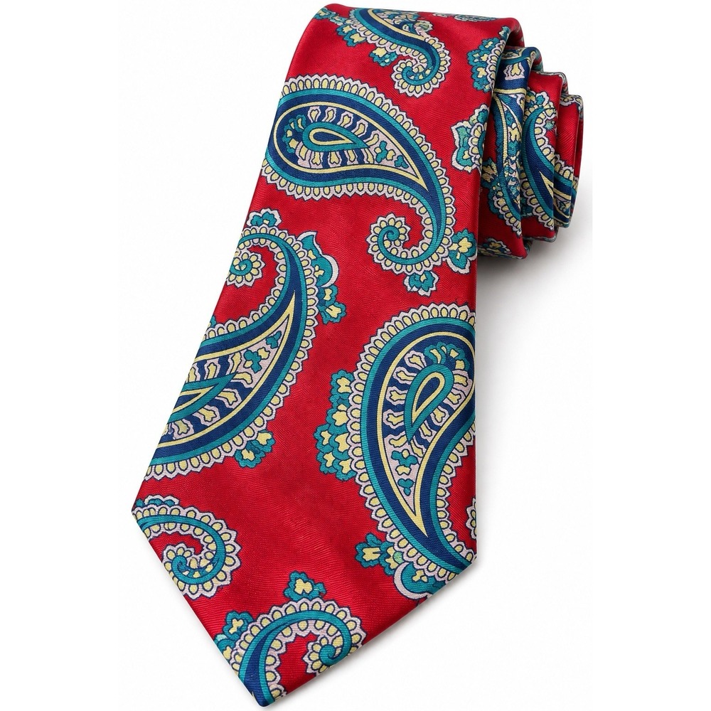 Reed & James 100% Silk Paisley Tie Made USA Red Blue 56 x 4 Wide Necktie
